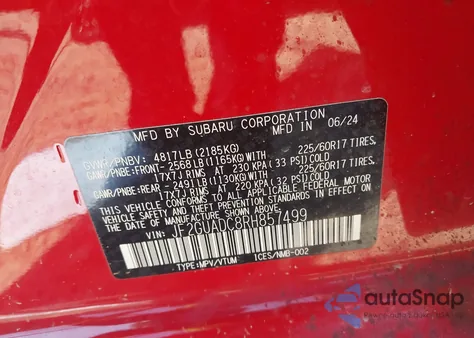 2024 Subaru Crosstrek Premium из США, поврежденный, VIN JF2GUADC8RH857499